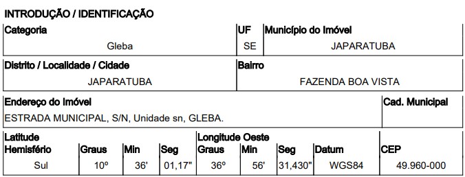 JAPARATUBA - FAZENDA BOA VISTA