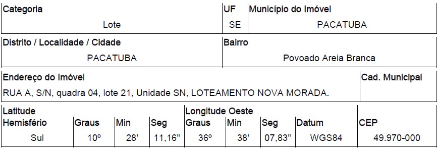 PACATUBA - POVOADO AREIA BRANCA