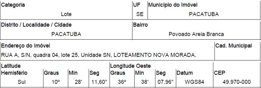 PACATUBA - POVOADO AREIA BRANCA
