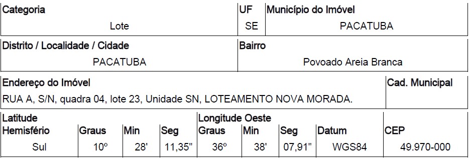 PACATUBA - POVOADO AREIA BRANCA